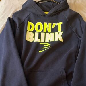 Nike Kids Navy Blue Hoodie with Neon Yellow 'Don't Blink' Design